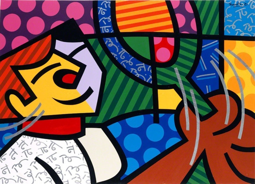 romero britto silkscreen on paper "tennis player" pop art cubism