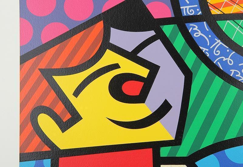 romero britto silkscreen on paper "tennis player" pop art cubism