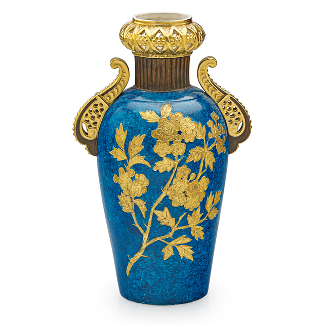 ‘Faience Manufacturing Co., Vase With Cherry Blossoms And Faux Lapis Background, New York’, Late 19th C., Rago/Wright