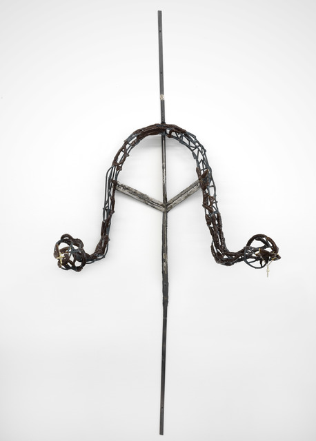 Em Rooney, ‘Double Maw for Mother's Crosses’, 2019, Sculpture, Kiln fired steel, porcelain, glaze, denim, Galerie Fons Welters