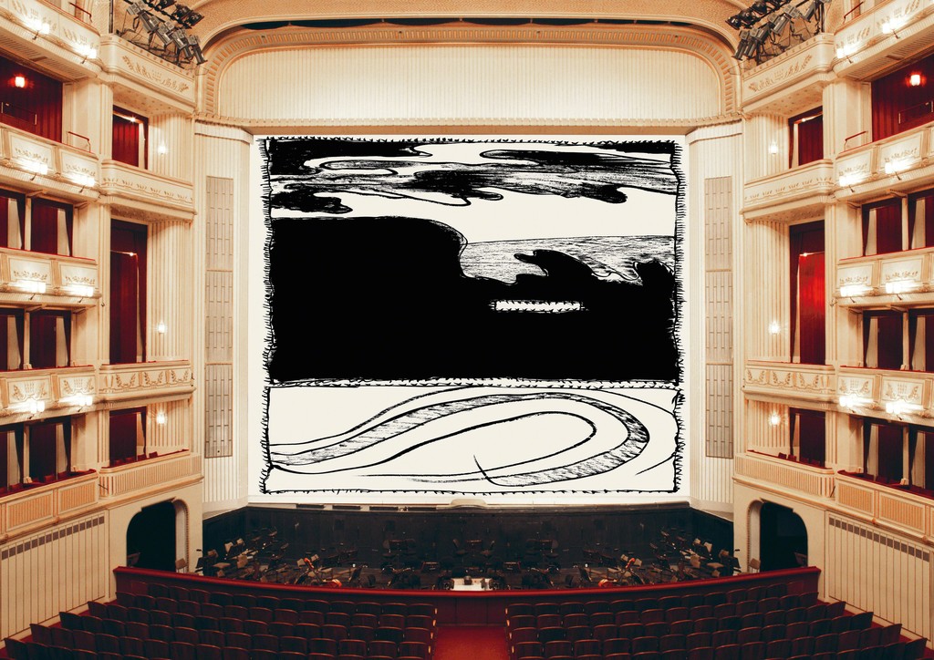 Pierre Alechinsky, Loin d'ici, 2018, Safety Curtain, Vienna State Opera, Copyright: museum in progress (www.mip.at) Pierre Alechinsky, Loin d'ici, 2018, Safety Curtain, Vienna State Opera, Copyright: museum in progress (www.mip.at)