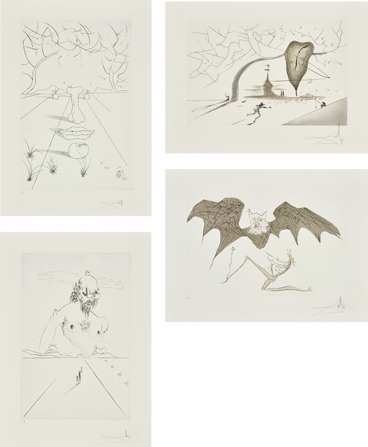 Salvador Dalí, ‘Aurélia’, 1972, Print, The compete set of four etchings with drypoint, on Richard de Bas Auvergne paper, with full margins, with title page and justification, the sheets loose (as issued) contained in the original fabric-covered portfolio with silver printed title and signature., Phillips
