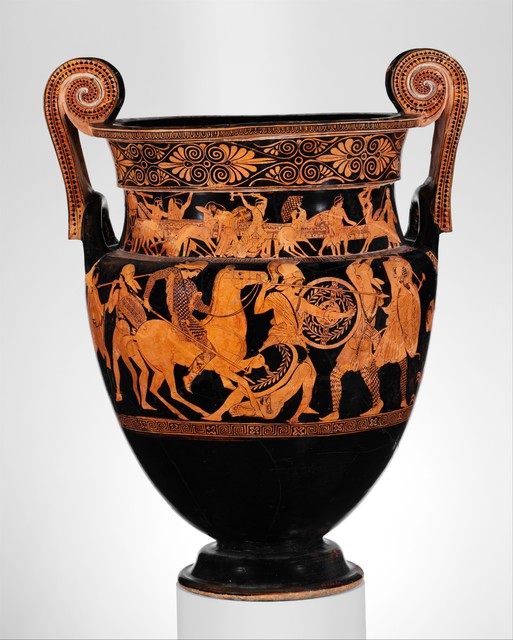 Attributed to the Painter of the Woolly Satyrs, ‘Terracotta volute-krater (bowl for mixing wine and water)’, ca. 450 B.C., The Metropolitan Museum of Art