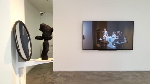 Valerie Blass sculpture, video monitor for Keren Cytter "Video Art Manual" and Zackary Drucker "The Skew" videos and Lex Brown performance. Installation view Ha Ha! Business! Valerie Blass sculpture, video monitor for Keren Cytter "Video Art Manual" and Zackary Drucker "The Skew" videos and Lex Brown performance. Installation view Ha Ha! Business!