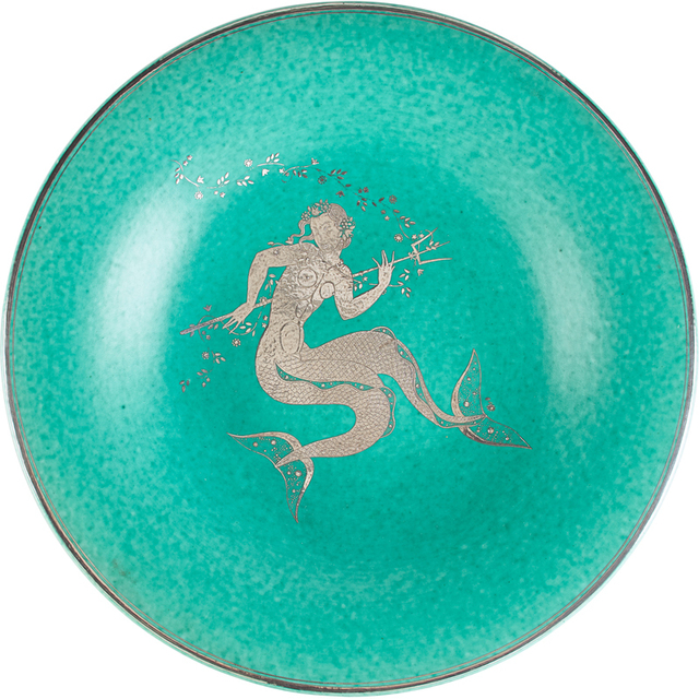 Wilhelm Kåge, ‘Large Argenta charger with mermaid, Sweden’, 1943, Design/Decorative Art, Glazed stoneware, silver inlay, Rago/Wright