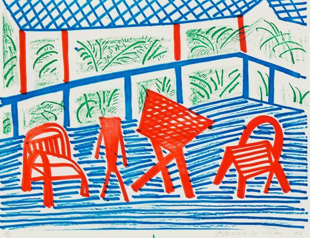 David Hockney - Two Red Chairs and a Table, March 1986