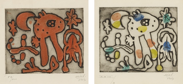 Joan Miró, ‘Femmes et Oiseau devant la Nuit; and Femmes et Oiseau devant la lune (D. 47 and 48)’, 1947, Sotheby's