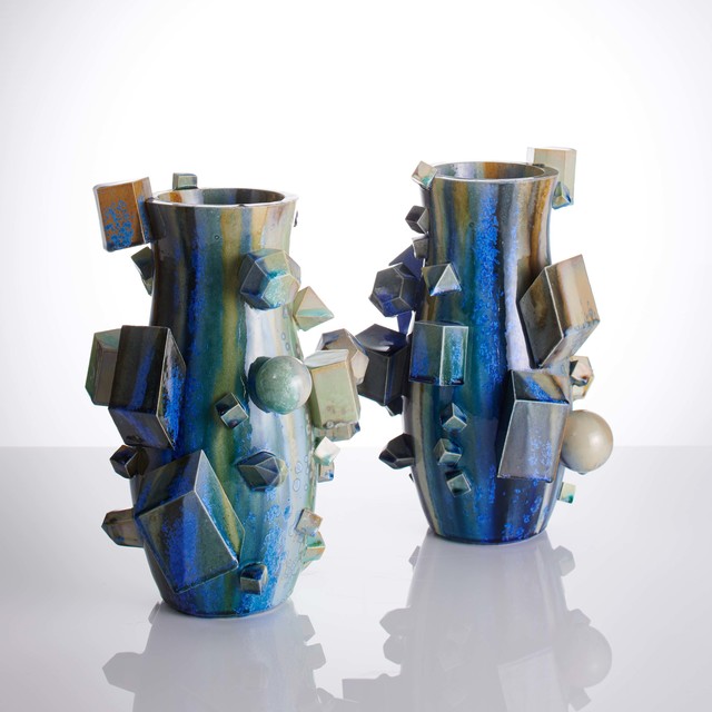 Kate Malone, ‘A Pair of Striped Magma Vases’, 2018, Adrian Sassoon