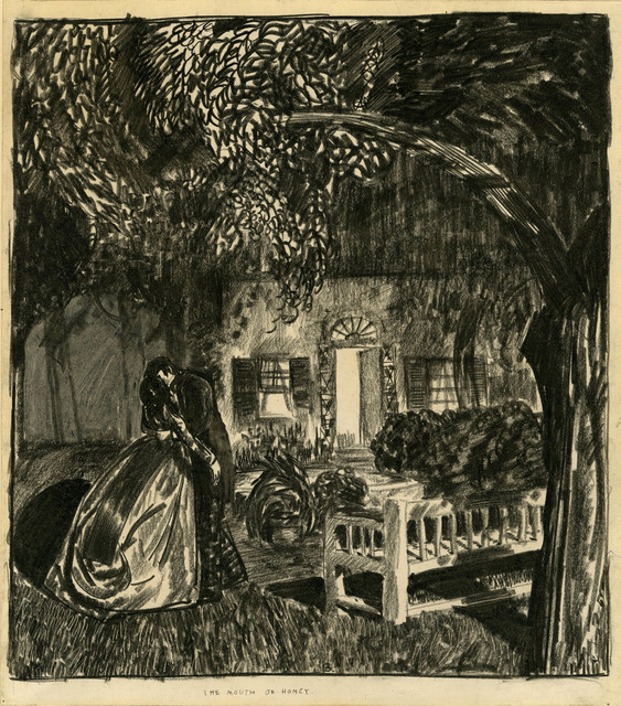 George Wesley Bellows, ‘The Mouth of Honey’, 1922, Drawing, Collage or other Work on Paper, Lithographic crayon and mixed media on paper mounted to paper, Thomas French Fine Art