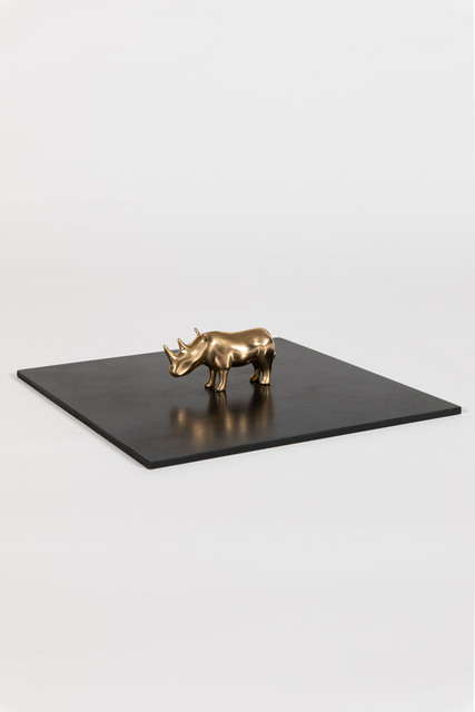 Xavier Veilhan, ‘Le Rhinocéros’, 2019, Sculpture, Pure gold, brass board, base in plywood, Andréhn-Schiptjenko