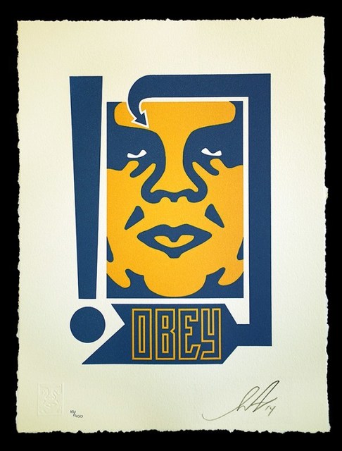 Shepard Fairey, ‘MUSTARD & NAVY ARROW LETTERPRESS’, 2014, Rudolf Budja Gallery