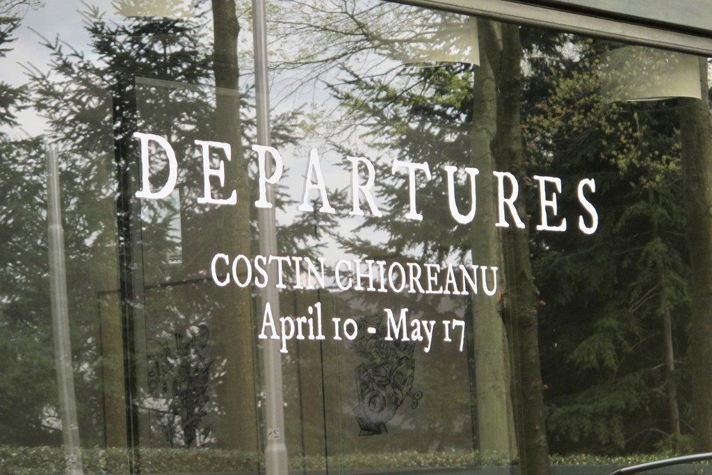 Window lettering for solo exhibition 'Departures, The Black Ink Works of Costin Chioreanu'. Window lettering for solo exhibition 'Departures, The Black Ink Works of Costin Chioreanu'.