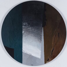 Otto Rogers, Mystic Circle - dark, intimate, abstract, cubist, tondo, acrylic on linen (2014)