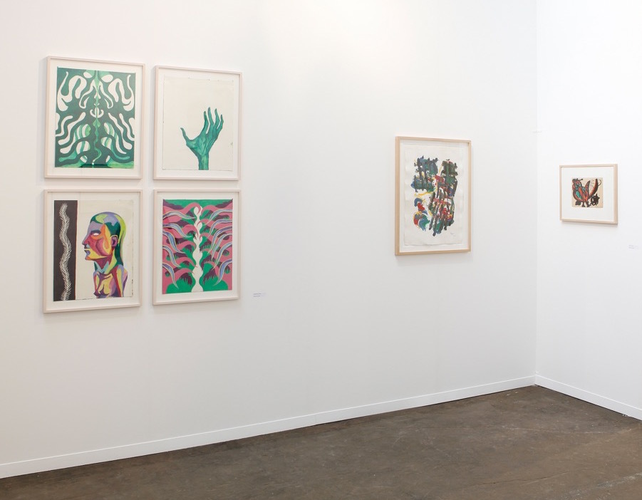Installation view. Art Brussels. 2017. Works by Sebastian Dacey and Karel Appel (from left to right) Installation view. Art Brussels. 2017. Works by Sebastian Dacey and Karel Appel (from left to right)