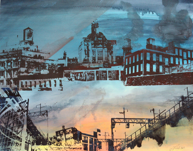 Gillian Pokalo, ‘Under the Trestle Bridge’, 2019, Drawing, Collage or other Work on Paper, Photo screen print and acrylic on paper, InLiquid