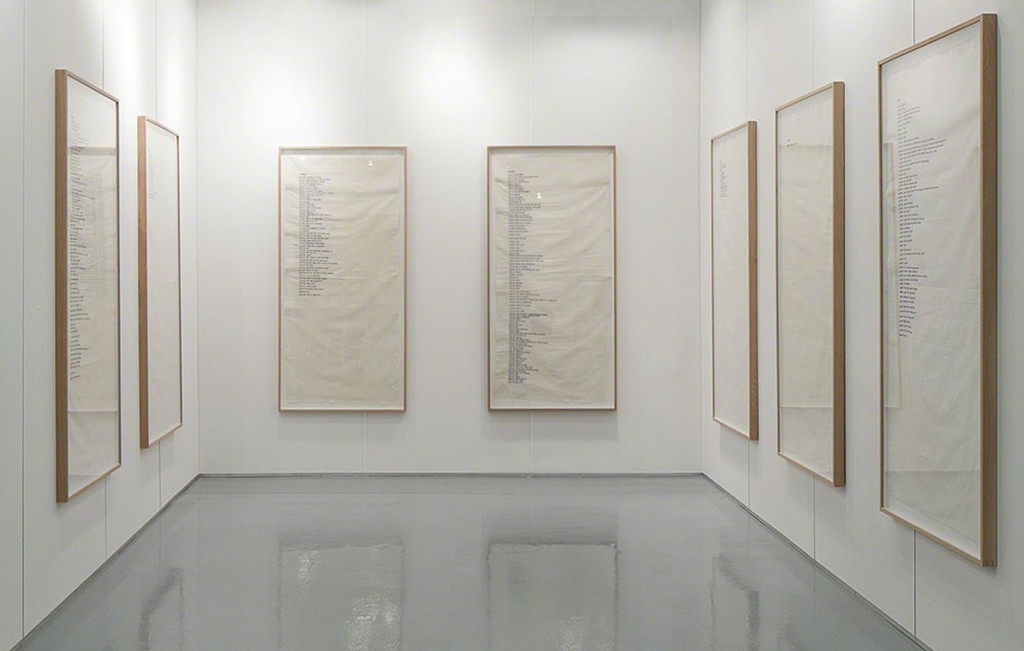 minutes, hours, days, week, 2010, Embroidery on canvas , Seven elements of 145 x 65 cm.
"For a week, I registered everything I did and the time it took" minutes, hours, days, week, 2010, Embroidery on canvas , Seven elements of 145 x 65 cm.
"For a week, I registered everything I did and the time it took"