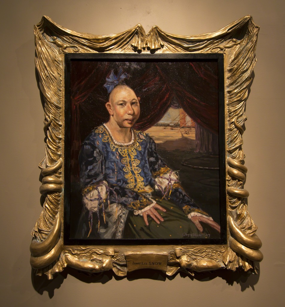 Gail Potocki's FREAKS: Jenny Lee Snow (Pip the Pinhead), oil on linen in handmade frame. Gail Potocki's FREAKS: Jenny Lee Snow (Pip the Pinhead), oil on linen in handmade frame.