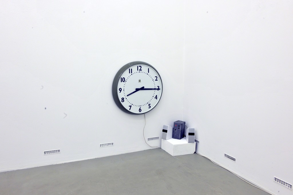 David Garner. Timepiece. 2015. Factory Clock, Audio (“Ticky Tock” – works and music by Woody Guthrie and Hans-Eckhardt Wenzel © 2003 BMG Bumblebee (BMI) All Rights Administered by BMG Rights Management (US) LLC. Used by Permission. All Rights Reserved)
David Garner. Timepiece. 2015. Factory Clock, Audio (“Ticky Tock” – works and music by Woody Guthrie and Hans-Eckhardt Wenzel © 2003 BMG Bumblebee (BMI) All Rights Administered by BMG Rights Management (US) LLC. Used by Permission. All Rights Reserved)