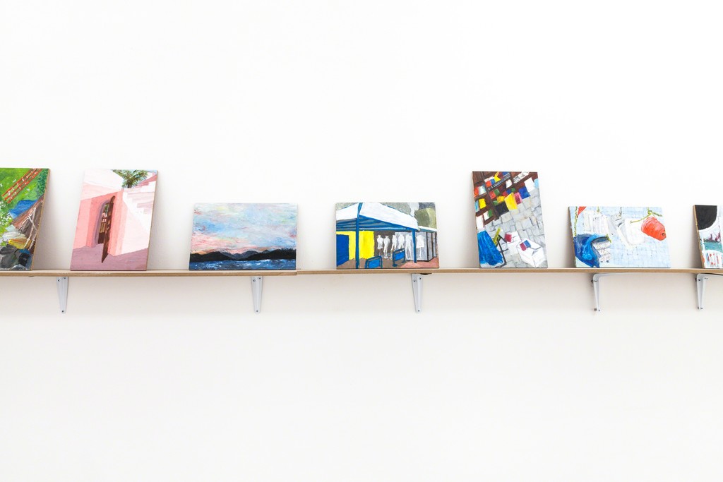 Liliane Freiermuth, New York, London, Istanbul, Tokio, Hong Kong, Daily routine during my journey, 2014, Installation, wood, oil on multiplex | image: ©dasesszimmer Liliane Freiermuth, New York, London, Istanbul, Tokio, Hong Kong, Daily routine during my journey, 2014, Installation, wood, oil on multiplex | image: ©dasesszimmer