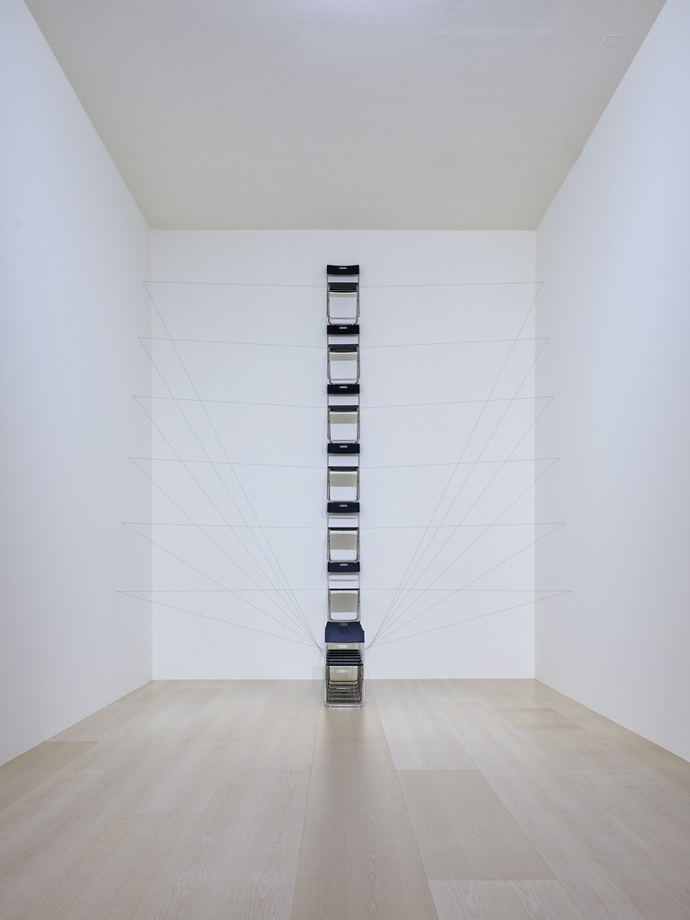 Esther Ferrer
Installations with Chairs series (Serie Instalación con sillas), 1984/2018
12 black chairs made of plastic and steel, and black thread
Site-specific dimensions
Esther Ferrer archive
© Esther Ferrer, VEGAP, Bilbao, 2018
Photo: Erika Ede
Esther Ferrer
Installations with Chairs series (Serie Instalación con sillas), 1984/2018
12 black chairs made of plastic and steel, and black thread
Site-specific dimensions
Esther Ferrer archive
© Esther Ferrer, VEGAP, Bilbao, 2018
Photo: Erika Ede