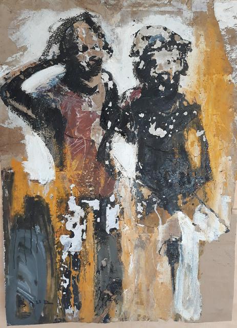 Armand Boua, ‘Les frè sang (Les inséparable)’, 2018, Painting, Acrylic & collage on carton, Bode Projects