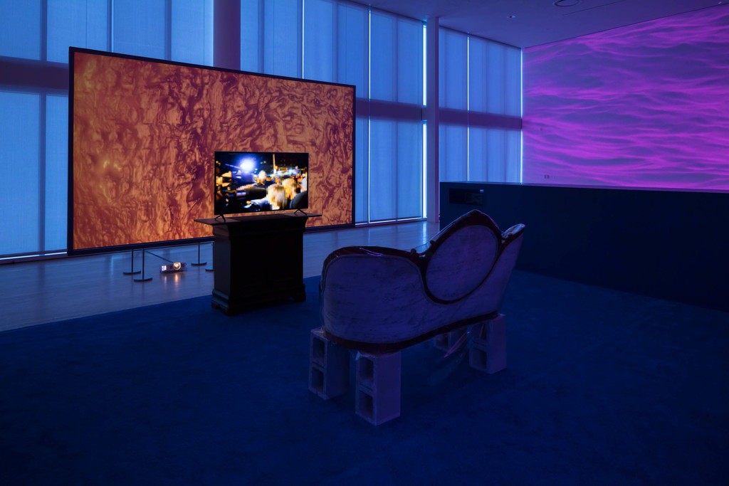 Installation view: "Sondra Perry: Typhoon coming on" at Institute of Contemporary Art, Miami. July 13 – Nov 4, 2018. Photo: Fredrik Nilsen Studio. Installation view: "Sondra Perry: Typhoon coming on" at Institute of Contemporary Art, Miami. July 13 – Nov 4, 2018. Photo: Fredrik Nilsen Studio.