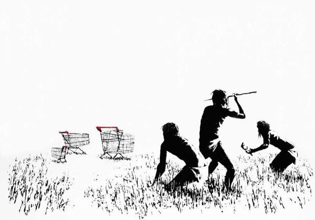 Banksy, ‘Trolley Hunters (Black and White) LA Version’, 2006, Hexagon Gallery