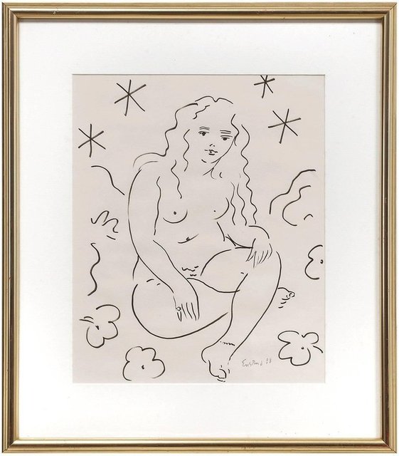 Wayne Ensrud, ‘Sitting Nude, Drawing in Ink’, Late 20th Century, Lions Gallery