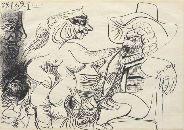 Pablo Picasso, ‘Nu, homme à la pipe, et amour ’, 1969, Galleria Tega