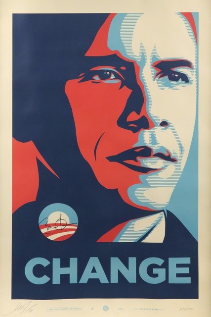 Shepard Fairey, ‘CHANGE (officially signed by US President Barack Obama and Shepard Fairey)’, 2008, EHC Fine Art