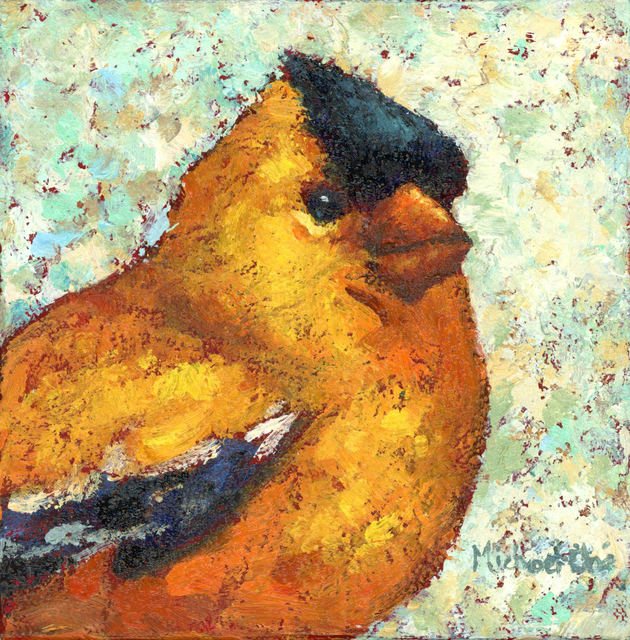Michael-Che Swisher, ‘"Lots of Laughs" Oil portrait of a yellow and back bird with yellow and green background’, 2019, Eisenhauer Gallery