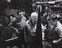 Alexander Calder. Waterbury Foundry inspecting work on a new "stabile"