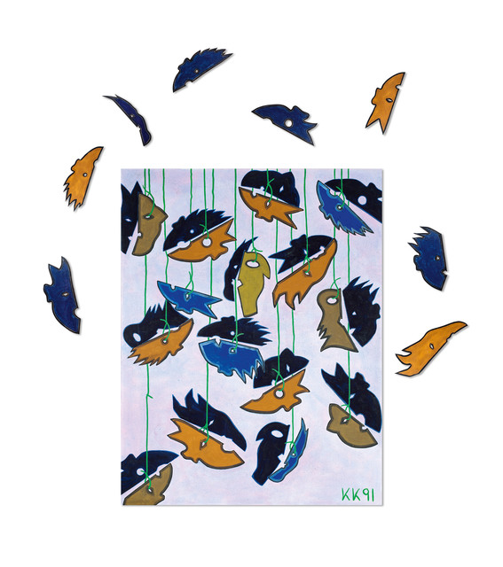 Kiki Kogelnik, ‘Different Opinion’, 1991, Mixed Media, Oil and acrylic on canvas and 8 ceramic masks, Galerie Kovacek & Zetter