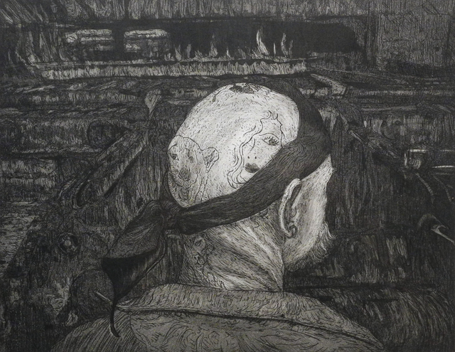 George Gittoes, ‘Tattoo (possibly from the Heavy Industry Series)’, 1991, Print, Etching on paper, Charles Nodrum Gallery