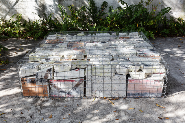 Tom Scicluna, ‘33155 (1)’, 2021, Sculpture, Gabion cages, terrazzo, linoleum and concrete, Nina Johnson