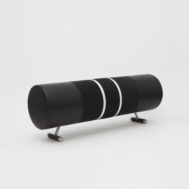 Alberto Biagetti and Laura Baldassari, ‘Cavallina nera’, 2015, Design/Decorative Art, Bench with polyurethane base upholstered in black leather and alcantara with layer in synthetic black netting and white straps. Brushed steel legs wrapped in black rubber, Secondome