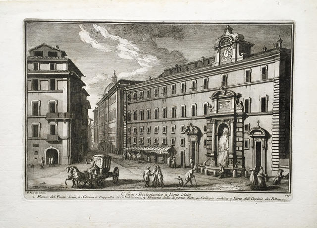 Giuseppe Vasi, ‘Collegio Ecclesiastico a Ponte Sisto. Plate 177 from Delle Magnificienze di Roma Antica e Moderna’, 1747-1761, Print, Etching, Pia Gallo