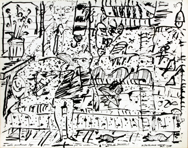 Milton Machado, ‘Soon the rats understood the reason for the strings. But... what about the ball patterned sofa?, The Pearl series’, 1984, Drawing, Collage or other Work on Paper, Indian ink on PEARL paper, Nara Roesler