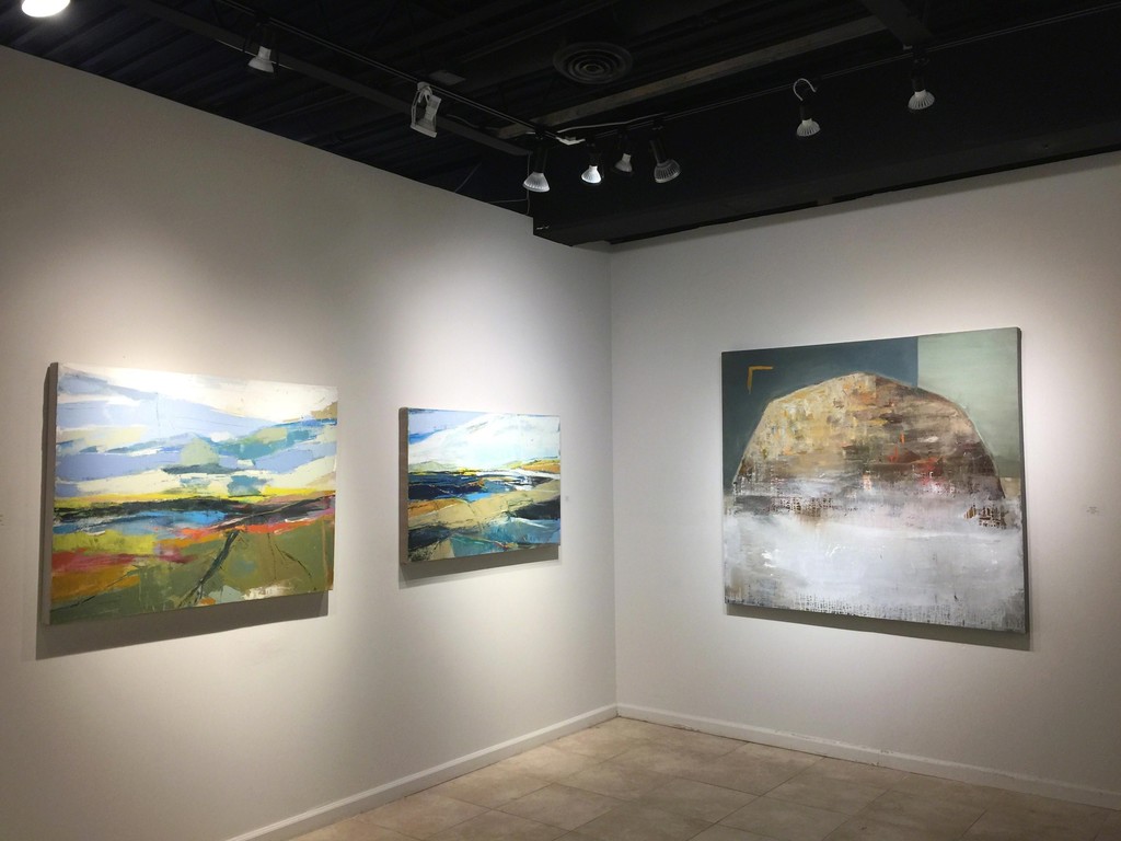 Signs of Spring exhibition (Left wall) Cathryn Miles, Continental Divde II, oil on linen, 36 x 48 inches; Cathryn Miles, Continuum, oil on linen, 30 x 48 inches; (Right wall) Sam Nejati, Divine Voices, oil on canvas, 60 x 60 inches Signs of Spring exhibition (Left wall) Cathryn Miles, Continental Divde II, oil on linen, 36 x 48 inches; Cathryn Miles, Continuum, oil on linen, 30 x 48 inches; (Right wall) Sam Nejati, Divine Voices, oil on canvas, 60 x 60 inches