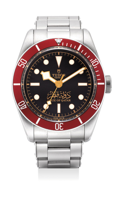 Tudor, ‘A very rare stainless steel wristwatch with sweep center seconds and bracelet with gilt State of Qatar dial and guarantee and fitted presentation box’, 2016, Phillips