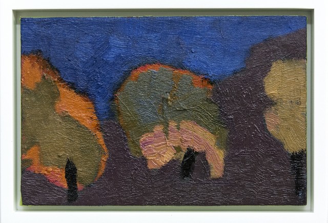Jennifer Hornyak, ‘Three Trees - small, green, orange, blue, purple landscape oil painting’, 2019, Painting, Oil paint, linen, Oeno Gallery