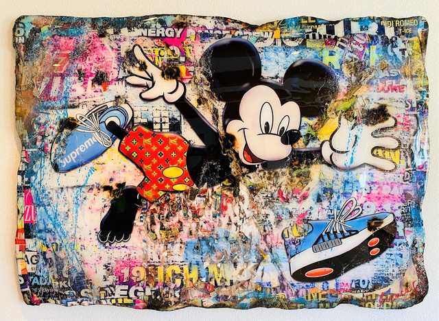 Adriano Cuencas, ‘I Love my Supreme Sneakers’, 2020, Painting, Collage & Mixed Media on cardboard, Samhart Gallery