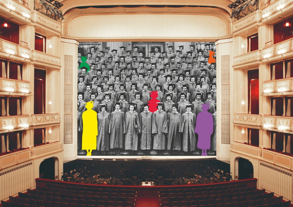 John Baldessari, Graduation, Safety Curtain 2017/2018, Vienna State Opera, museum in progress. Copyright © John Baldessari. Courtesy of the artist and Marian Goodman Gallery John Baldessari, Graduation, Safety Curtain 2017/2018, Vienna State Opera, museum in progress. Copyright © John Baldessari. Courtesy of the artist and Marian Goodman Gallery