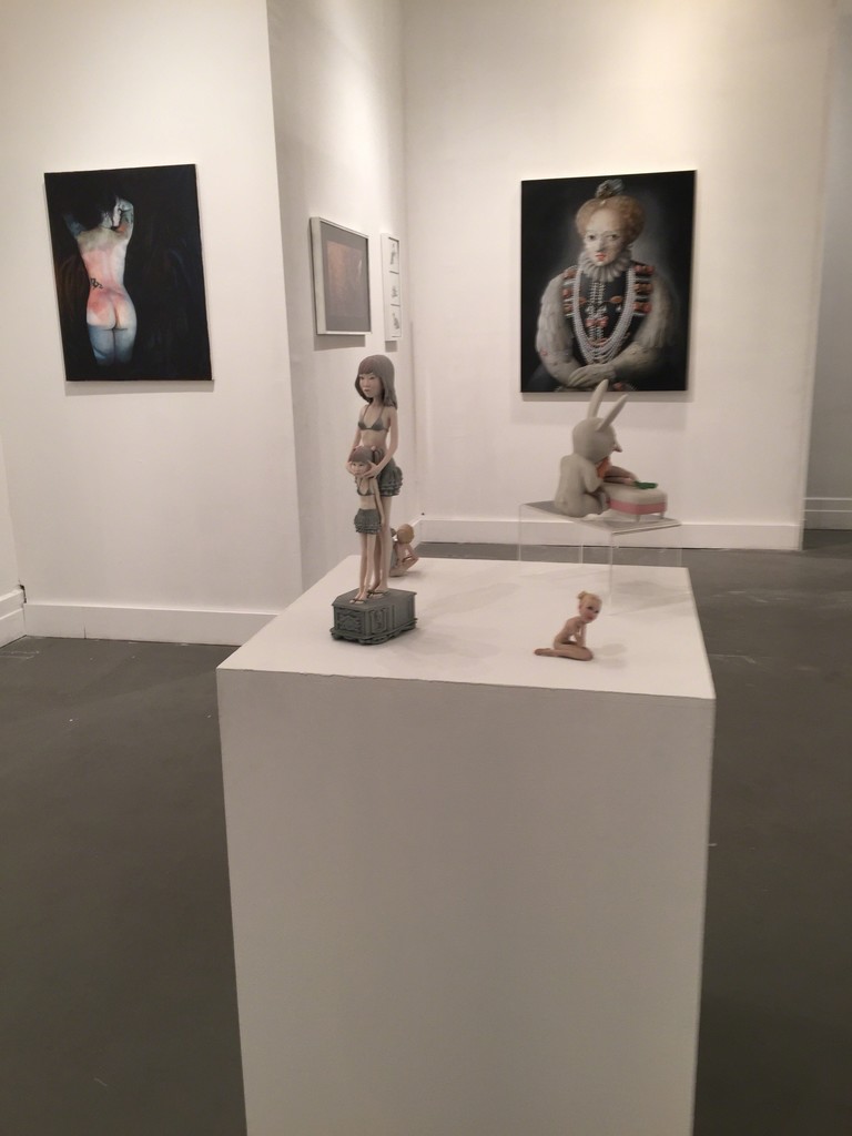 Paintings in the background by Bruno Perillo and Amy Hill; Sculptures in the foreground by Eric van Straaten Paintings in the background by Bruno Perillo and Amy Hill; Sculptures in the foreground by Eric van Straaten