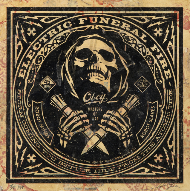 Shepard Fairey, ‘Electric Funeral Fire’, 2013, Drawing, Collage or other Work on Paper, Mixed media collage on paper, Tate Ward Auctions