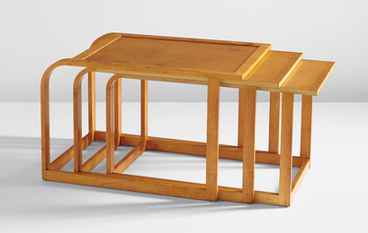 Rare complete set of three nesting tables, from the “Flexible Home Arrangements” line