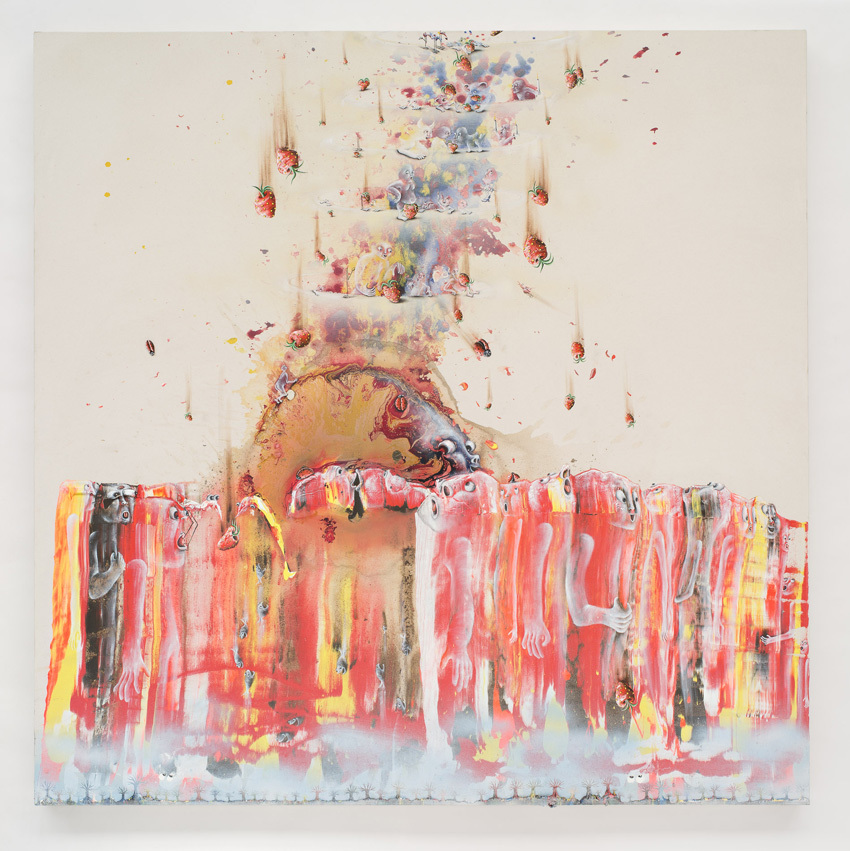 Marlène Mocquet - L'élévation de l'hier de mat
2013
Acrylic painting, cold enamel, glitter bomb, aerosol and oil on canvas Marlène Mocquet - L'élévation de l'hier de mat
2013
Acrylic painting, cold enamel, glitter bomb, aerosol and oil on canvas