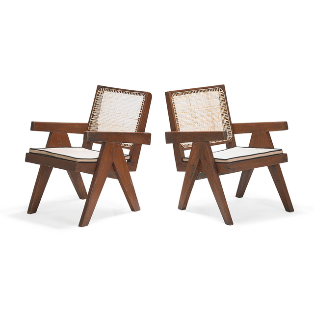Pierre Jeanneret, ‘Two Easy Arm lounge chairs from the Chandigarh administrative buildings, France/India’, Rago/Wright