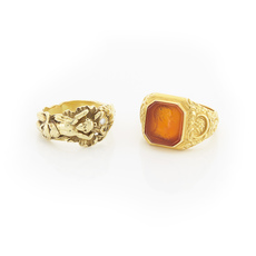 Gentleman's Gold and Carnelian Intaglio Ring and Art Nouveau Gold and Diamond Ring