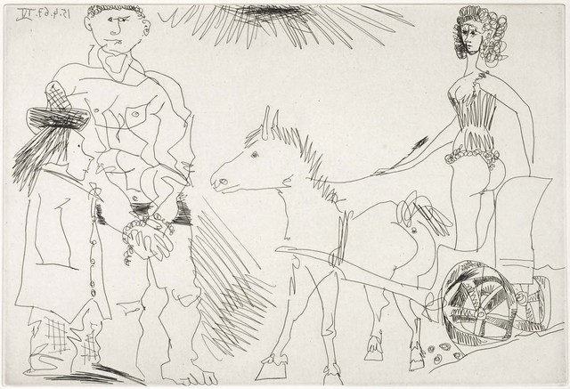 Pablo Picasso, ‘Circus Scene with a Horsewoman on a Chariot Led by a Donkey (El Entierro del Conde de Orgaz, B.1468)’, 1969, Martin Lawrence Galleries